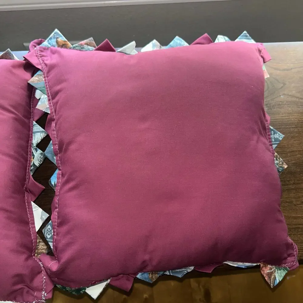 Vintage handmade Pillows Wolves Grizzly Bear Circle rustic cabin country decor